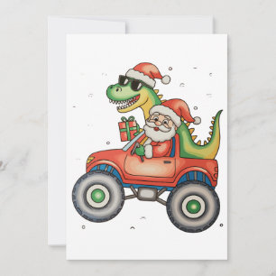 Santa T Rex Dinosaur Monster Truck Christmas Xmas Holiday Card
