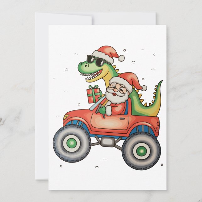 Santa T Rex Dinosaur Monster Truck Christmas Xmas Holiday Card (Front)