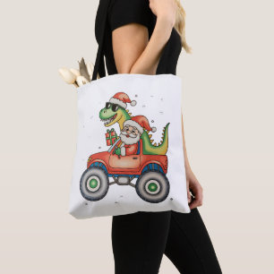 Santa T Rex Dinosaur Monster Truck Christmas Xmas Tote Bag