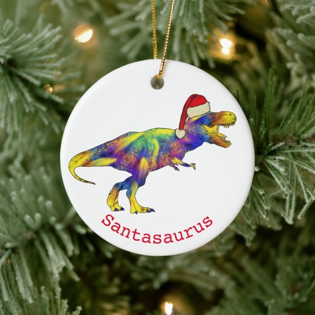 Santa T. rex Funny Dinosaur Ceramic Ornament (Tree)