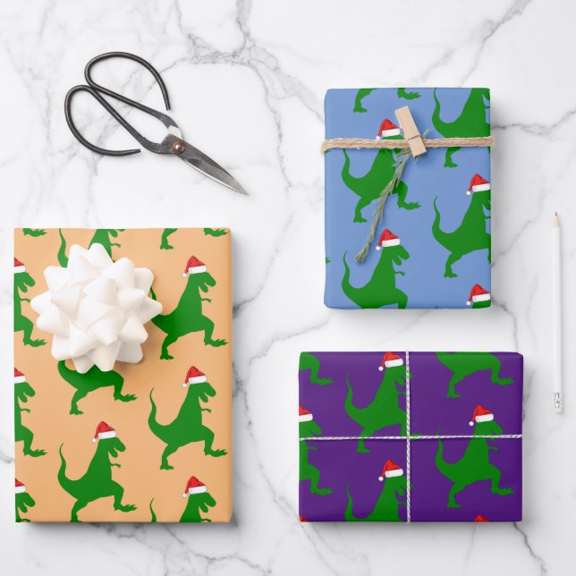 Santa T-Rex Wrapping Paper Sheet (Front)