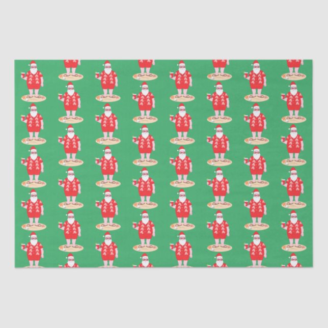 Santa Takes a Beach Day Wrapping Paper (Front)