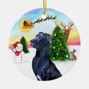 Santa Takes Off - Blue Great Dane (natural ears) Ceramic Ornament