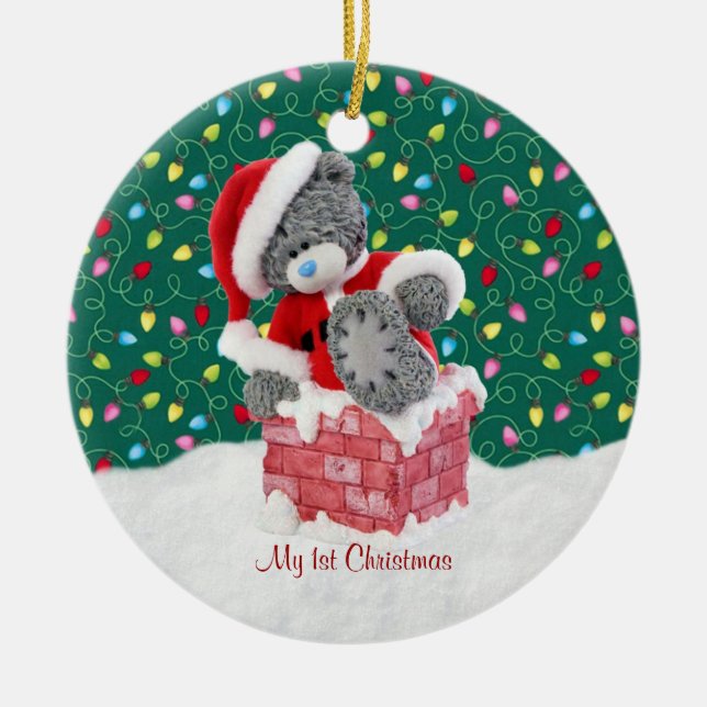 Santa Teddy Bear 1st Christmas Ornament (Front)