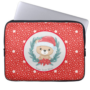 Santa Teddy Red and White Stars Merry Christmas  Laptop Sleeve