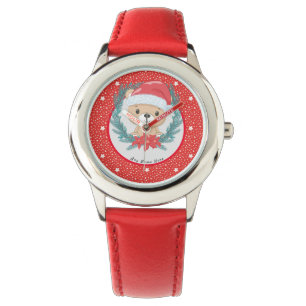 Santa Teddy Red and White Stars Merry Christmas  Watch