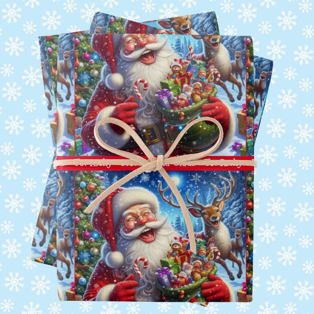 Santa Tells a Dad Joke add Child's Name 3 Wrapping Paper Sheet (Creator Uploaded)