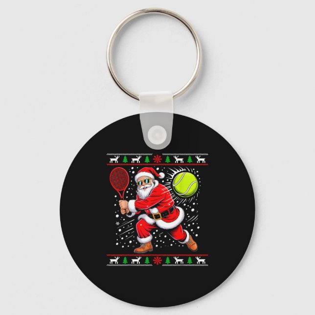 Santa Tennis Player Christmas Xmas Funny Holiday M Key Ring (Front)