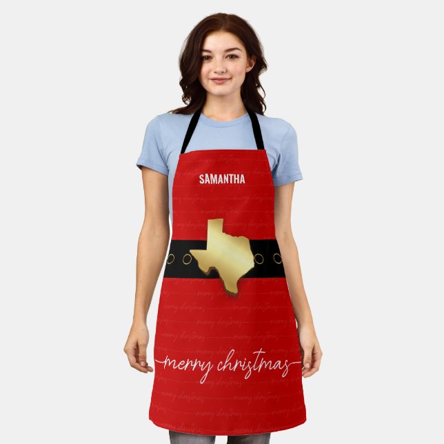 Santa Texas Belt Buckle Christmas Apron (Worn)