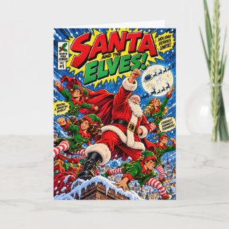 Santa & The Elves Superhero Christmas Card | Retro