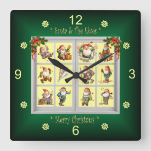 *Santa & The Elves Wishing You A Merry Christmas* Square Wall Clock