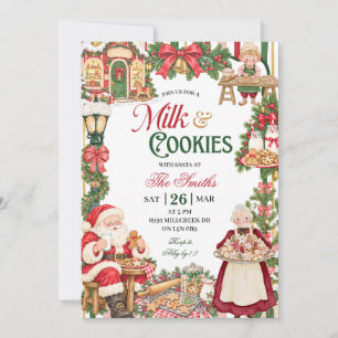 Santa Theme Milk & Cookies Christmas Party Invitation