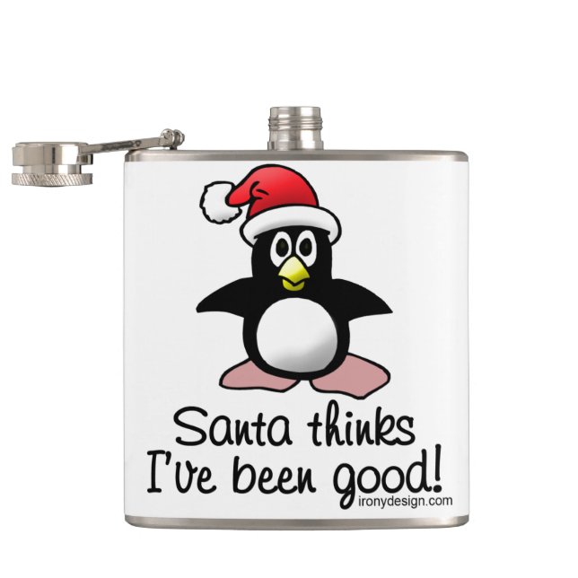 Santa Thinks I've Been Good! Christmas Penguin Hip Flask (Opened)