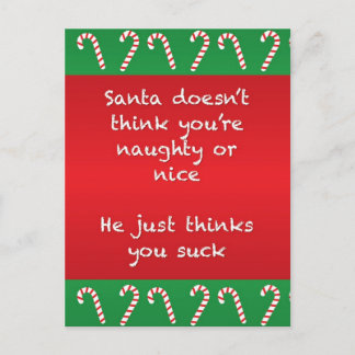 Santa Thinks You Suck Funny Christmas Postcard