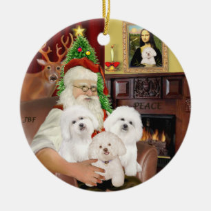 Santa - Three Bichon Frise Ceramic Tree Decoration