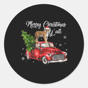 Santa Tiger Ride Red Truck Ugly Sweater Christmas Classic Round Sticker