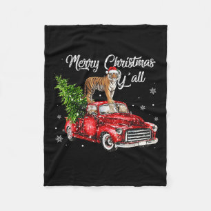 Santa Tiger Ride Red Truck Ugly Sweater Christmas Fleece Blanket