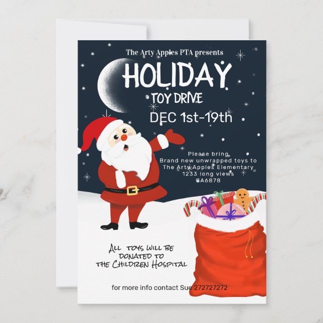 Santa toy drive christmas holiday invitation (Front)