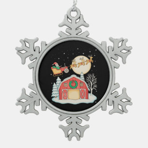 Santa Tractor Farm Farmer Christmas Farming Xmas Snowflake Pewter Christmas Ornament