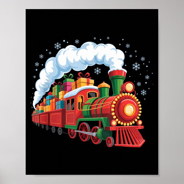 Santa Train Lights Snow Christmas Funny Winter Hol Poster (Front)