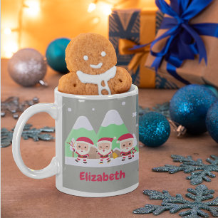 Santa Trio Christmas Celebration with Your Name C Coffee Mug