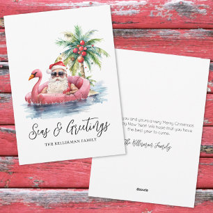 Santa Tropical Beach Christmas Seasons Greetings Holiday Card