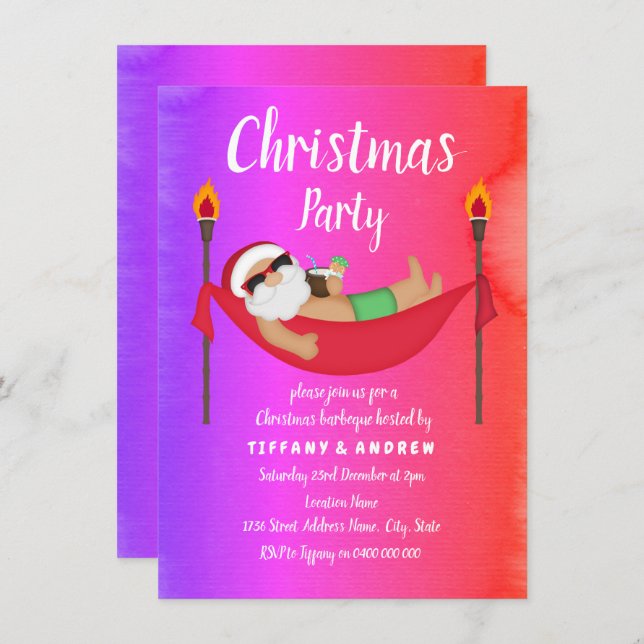 Santa Tropical Summer Christmas Party Invite (Front/Back)