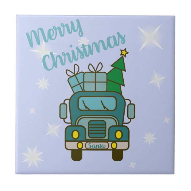 Santa truck front view Merry Christmas Ceramic Tile (Front)