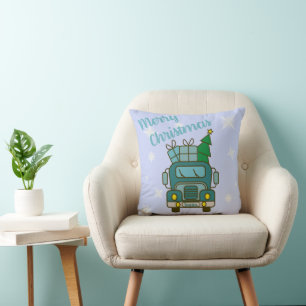Santa truck front view Merry Christmas Cushion