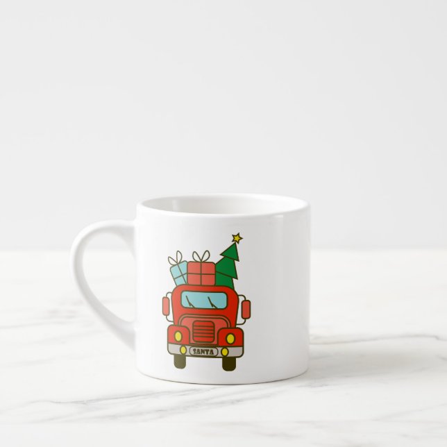 Santa truck front view Merry Christmas Espresso Cup (Left)