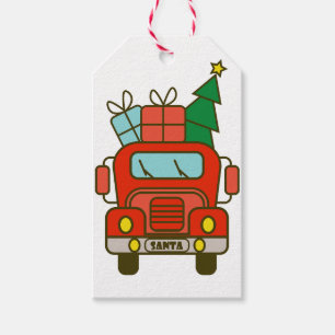 Santa truck front view Merry Christmas Gift Tags