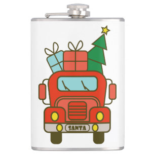 Santa truck front view Merry Christmas Hip Flask