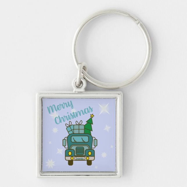 Santa truck front view Merry Christmas Key Ring (Front)