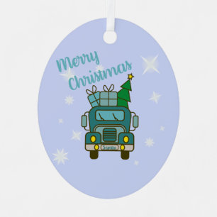 Santa truck front view Merry Christmas Metal Tree Decoration