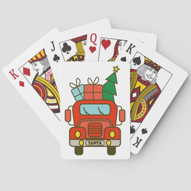 Santa truck front view Merry Christmas Playing Cards (Back)