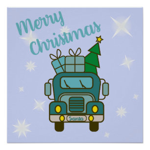 Santa truck front view Merry Christmas Poster