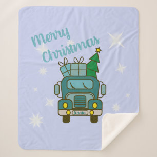 Santa truck front view Merry Christmas Sherpa Blanket