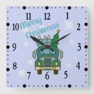 Santa truck front view Merry Christmas Square Wall Clock