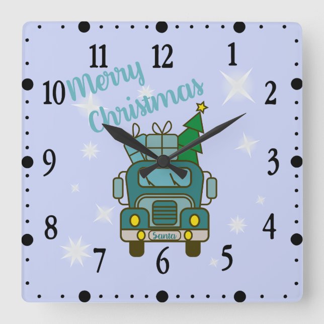 Santa truck front view Merry Christmas Square Wall Clock (Front)