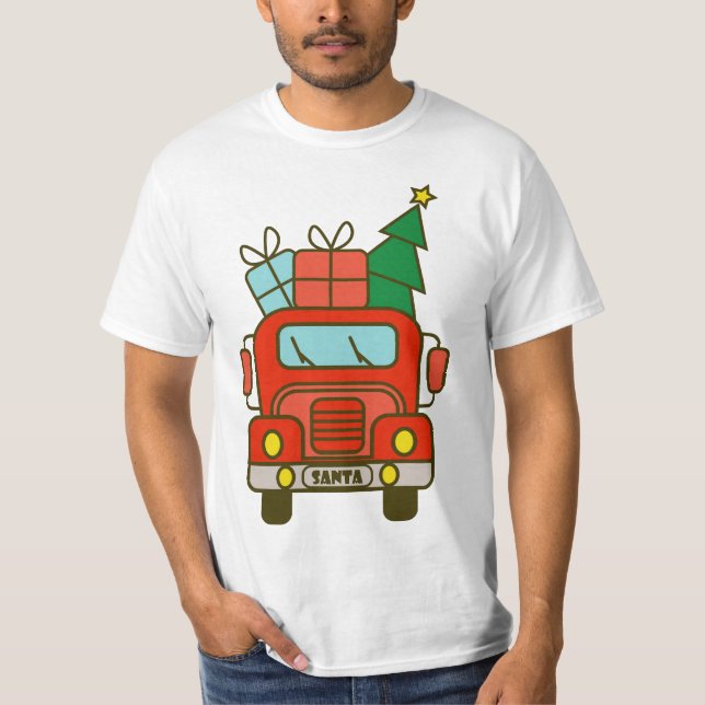 Santa truck front view Merry Christmas T-Shirt (Front)