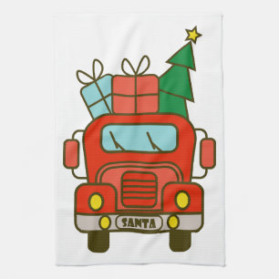 Santa truck front view Merry Christmas Tea Towel