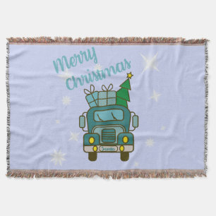 Santa truck front view Merry Christmas Throw Blanket