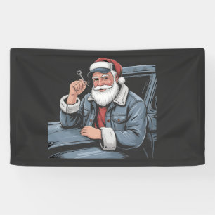 Santa Truck Rigging Funny Truck Driver Christmas   Banner