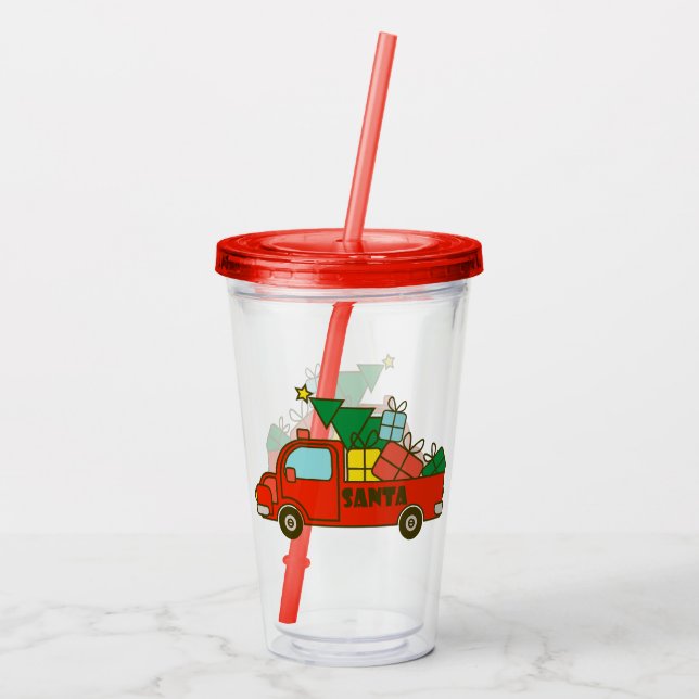 Santa truck side view Merry Christmas Acrylic Tumbler (Back)