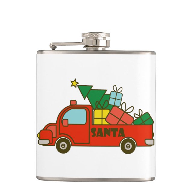Santa truck side view Merry Christmas Hip Flask (Front)