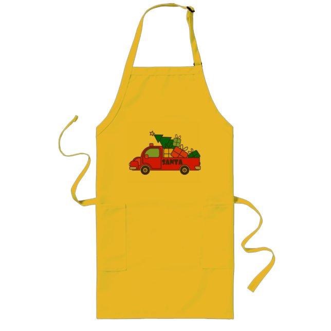 Santa truck side view Merry Christmas Long Apron (Front)