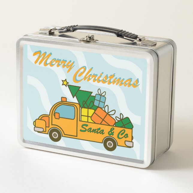 Santa truck side view Merry Christmas Metal Lunch Box (Front)