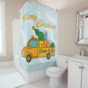Santa truck side view Merry Christmas Shower Curtain