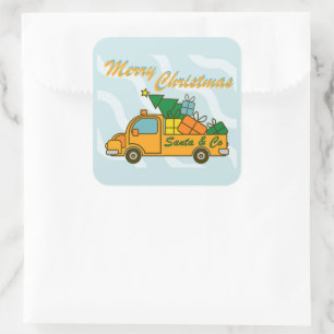 Santa truck side view Merry Christmas Square Sticker