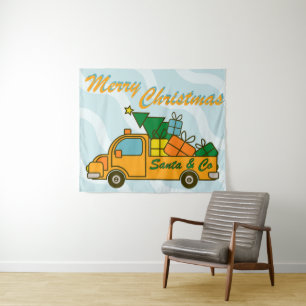 Santa truck side view Merry Christmas Tapestry
